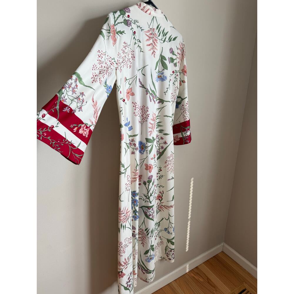 Vintage Georgie Keyloun Floral Kaftan Dress Red Stripe Hawaiian Print Size Small - Picture 4 of 7